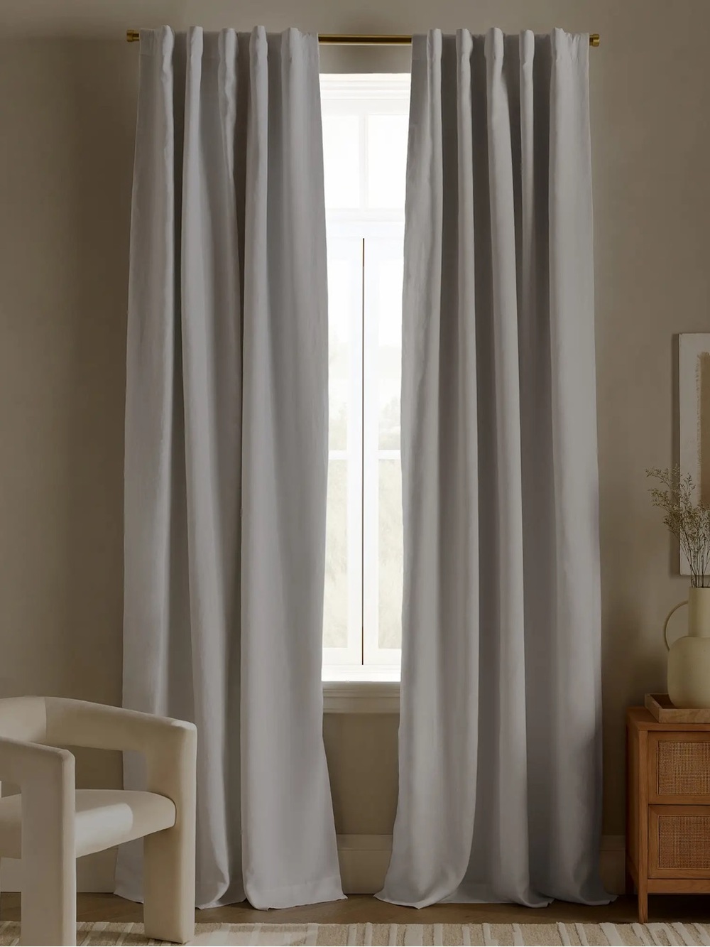 QUINCE Set Of 2 48x96 European Linen True Blackout Curtains White 8540